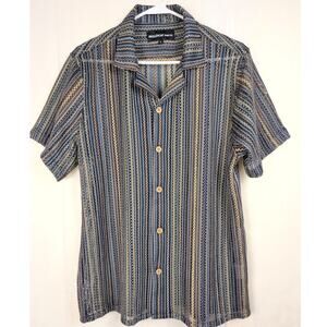 Molokai Surf Co open crochet knit striped button up shirt Size Large Coastal